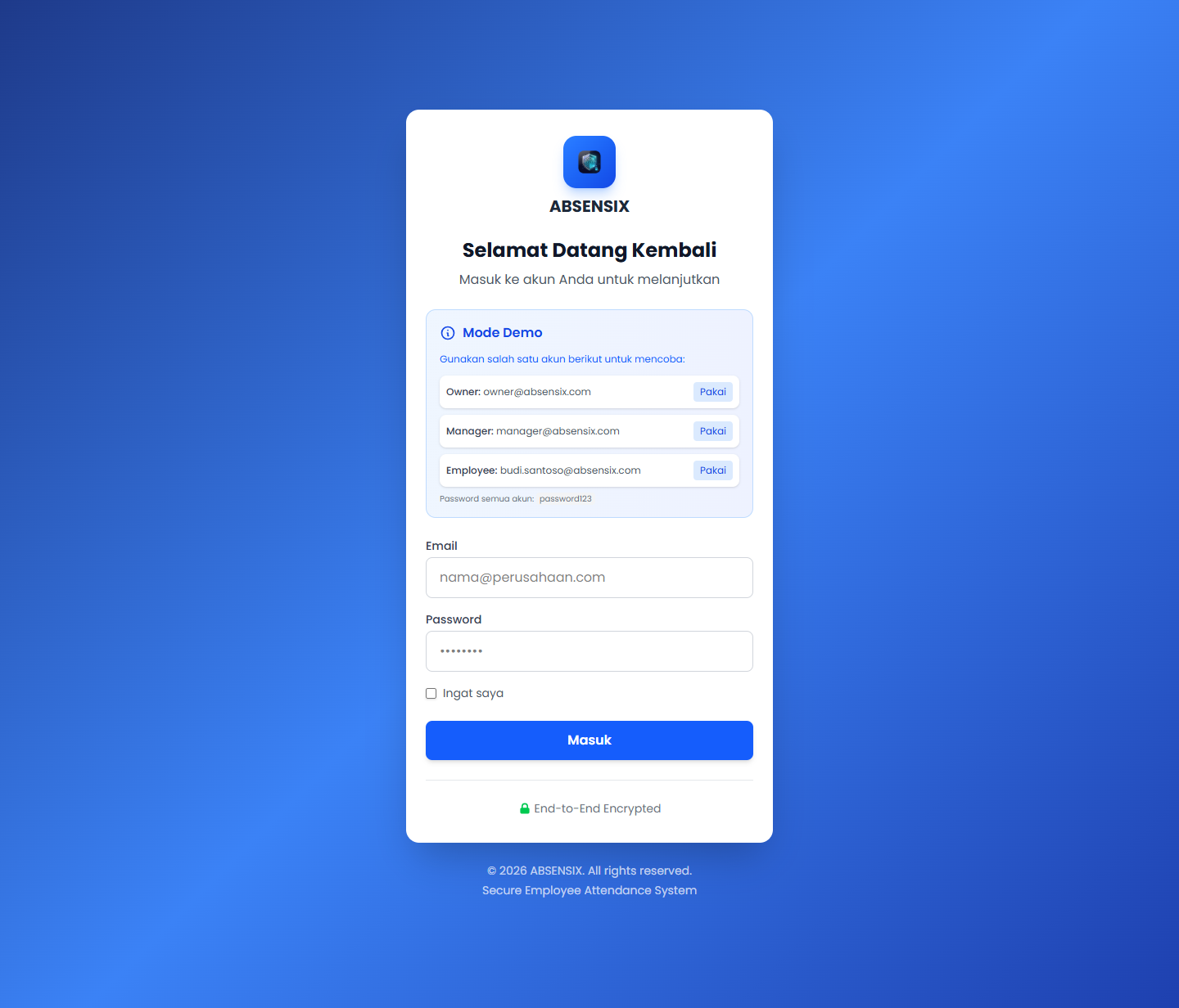 Tampilan proyek ABSENSIX