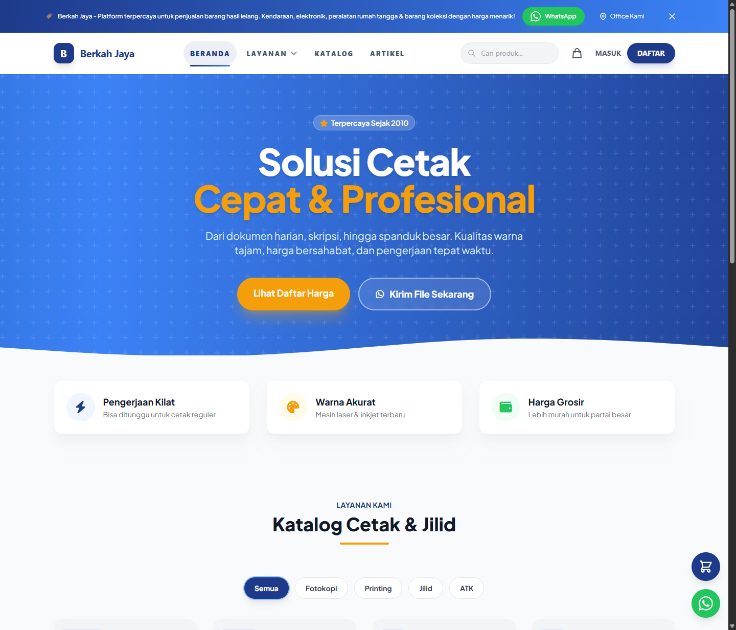 Tampilan proyek Berkah Jaya