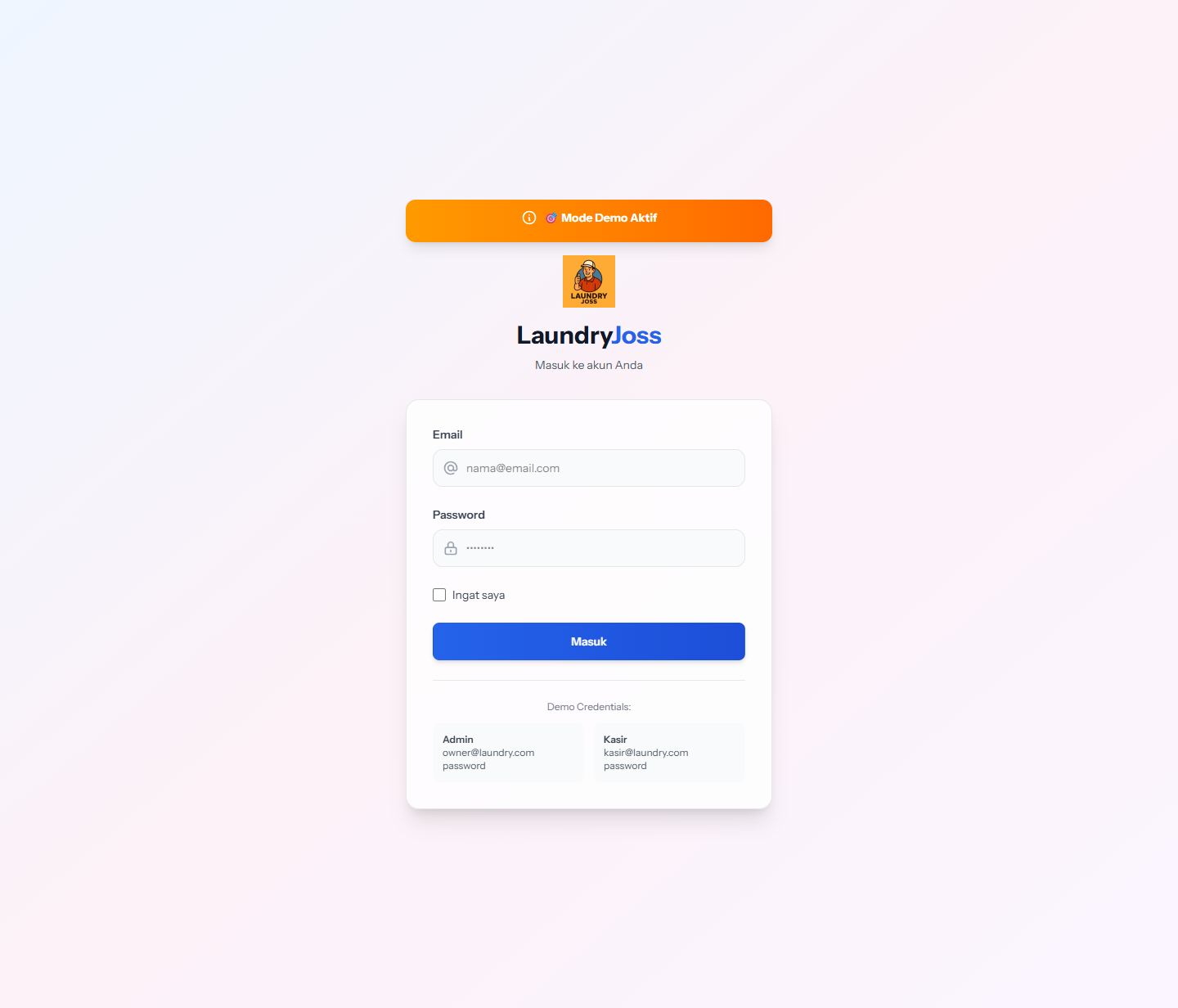 Tampilan proyek Laundry Joss