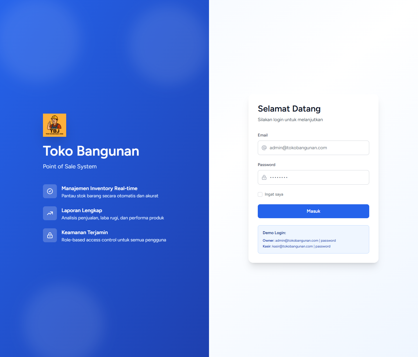 Tampilan proyek Toko Bangunan Joss